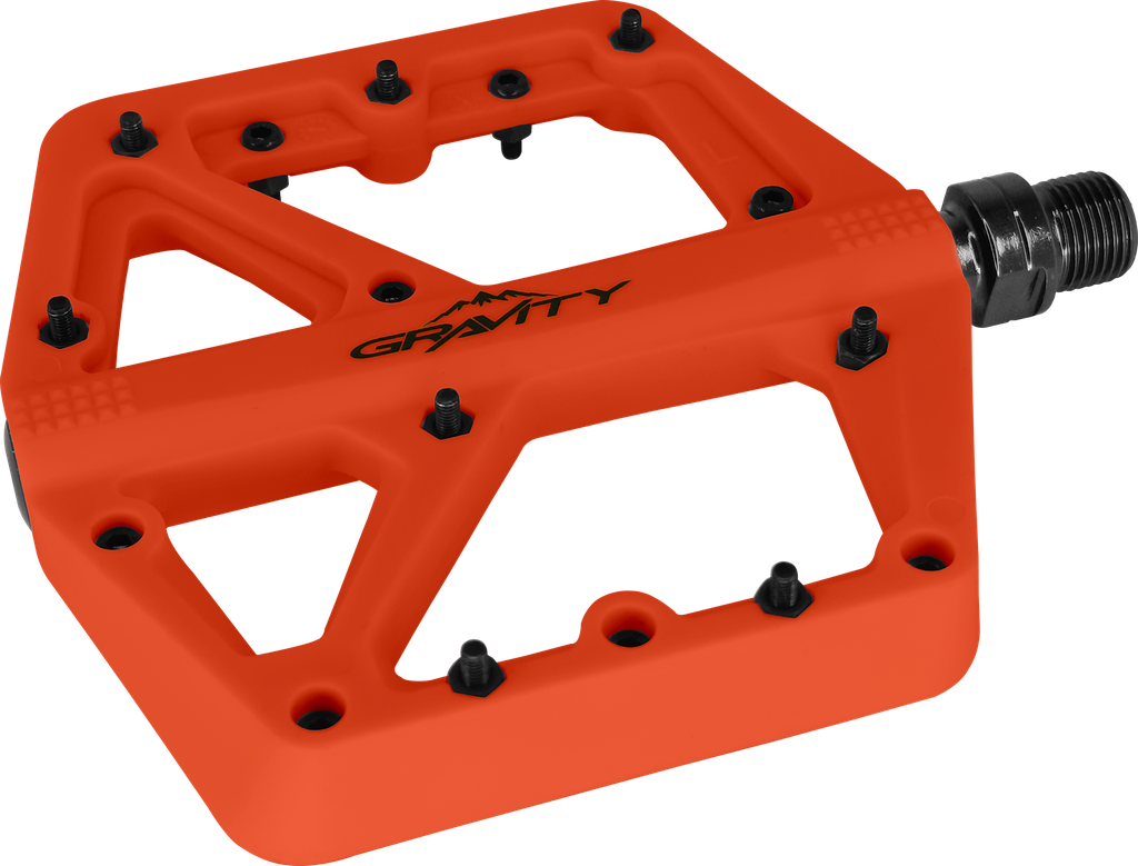 Pedal GRAVITY MTB nylon 9/16" rodamiento c/tornillo-herramienta naranja par