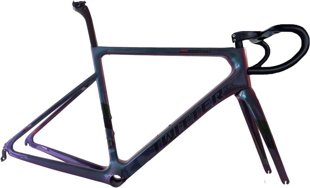 Cuadro TWITTER Ruta STEALTHpro 540mm carbon p/horquillas c/trinche-pilar-timón-pistas trinche/centro-abrazadera-cobertores Holografic-bLACK 