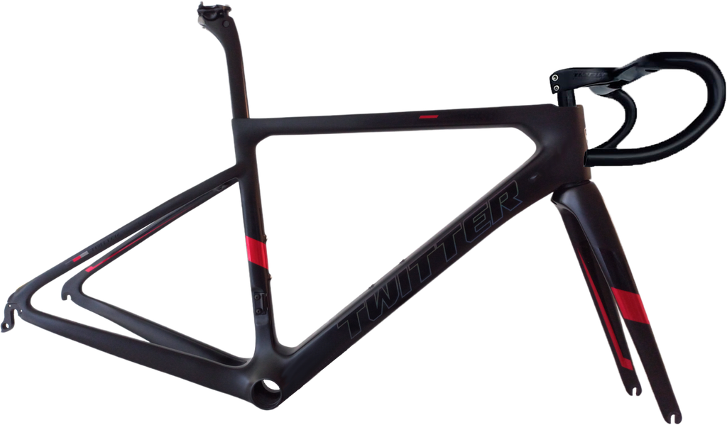 Cuadro TWITTER Ruta STEALTHpro 480mm carbon DISC c/trinche-pilar-timón-pistas trinche/centro-abrazadera-cobertores Holografic-Black/red 