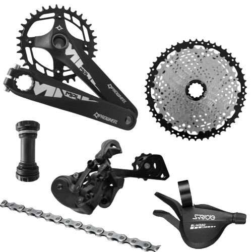 Grupo S-RIDE M320C 12v 11/50 36T integrado c/pista 175mm c/tension silver/black (SL-M320,RD-M320C,CS-M320, FC-M400,CN-M6100)