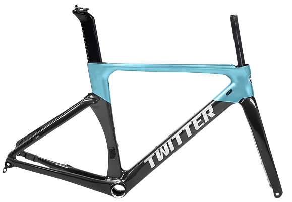 Cuadro TWITTER Ruta AURORA 480mm carbon DISC BB-rosca c/trinche-pilar black/turqueza 