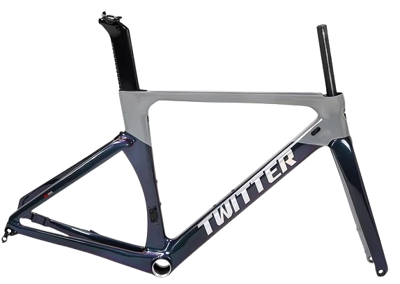 Cuadro TWITTER Ruta AURORA 480mm carbon DISC Press-Fit cement gray holografic 