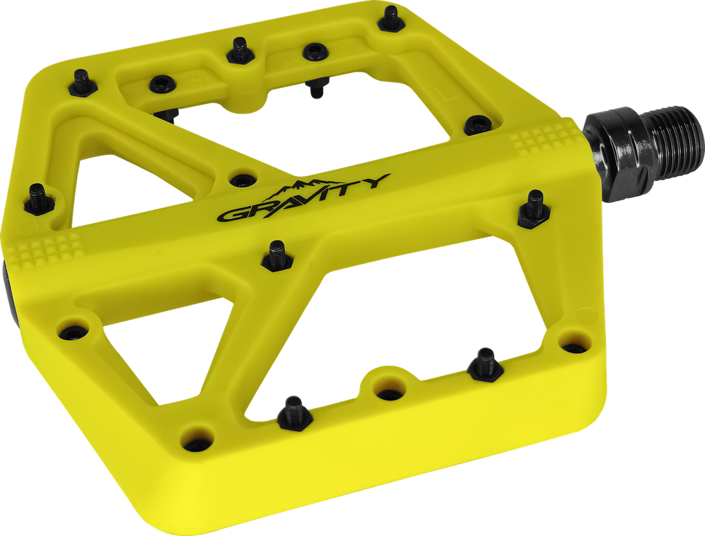 Pedal GRAVITY MTB nylon 9/16" rodamiento c/tornillo-herramienta amarillo neon par