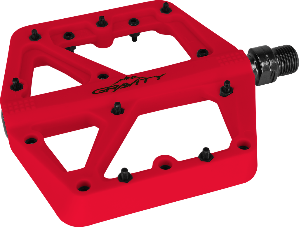 Pedal GRAVITY MTB nylon 9/16" balinera sellada c/tornillo-herramienta rojo par